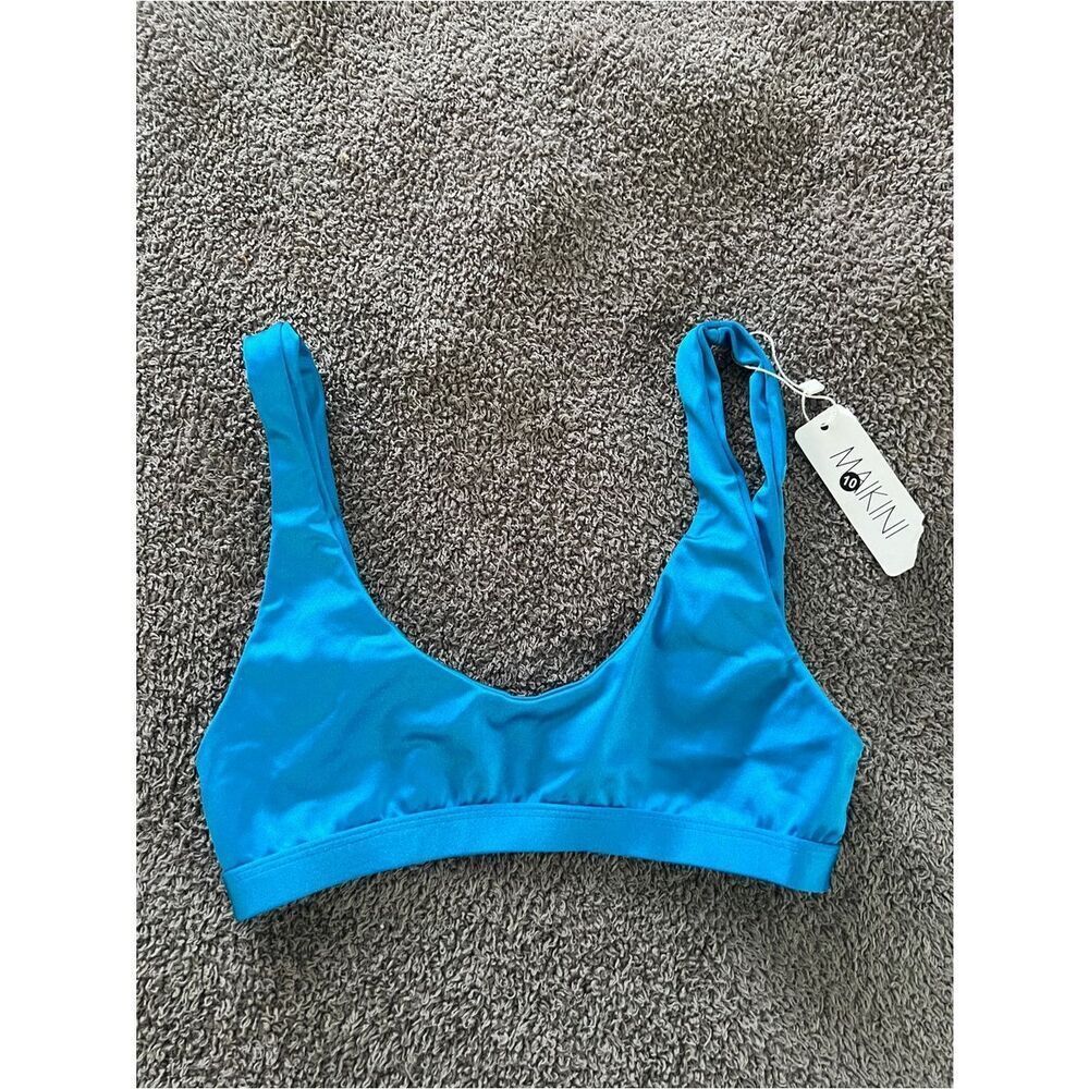 Maikini Women's Scoop-Neck Shiny Blue Bikini Top Small NEW